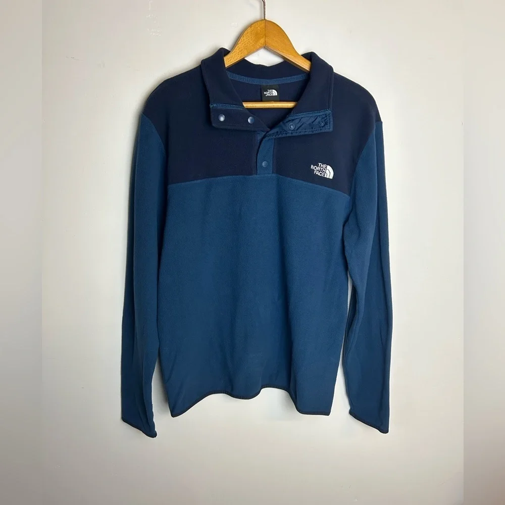 The North Face Fleece Snap Button Sweatshirt Navy Blue Cabincore Outdoor Men M